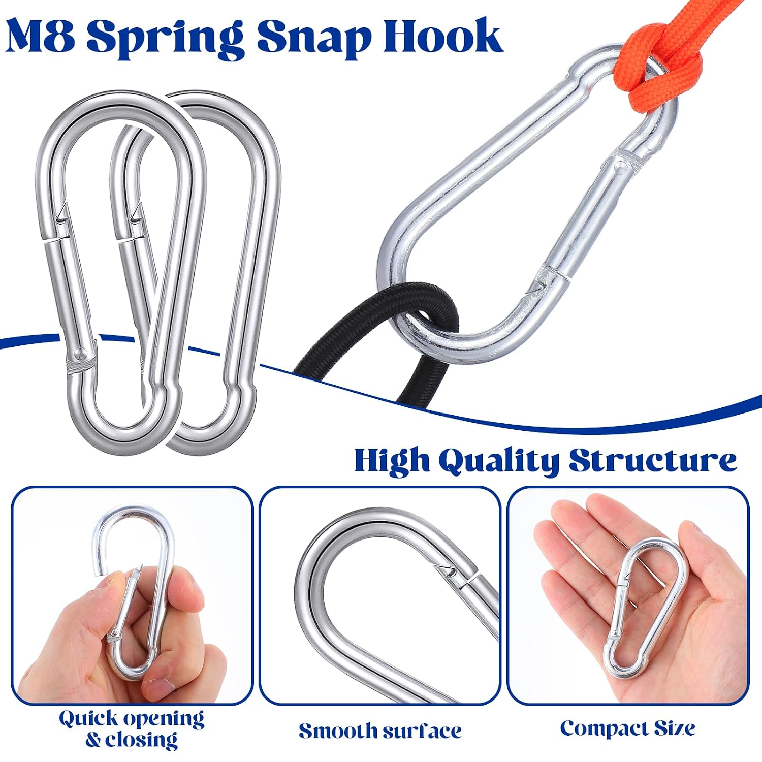 30 Pcs 3“ Heavy Duty Spring Snap Hook, M8 5/16" Galvanized Steel Snap Hook Carabiner Quick Link Carabiner Clip, 500 LBS Holding Capacity Metal Clips for Home Gym Swing Hammock Gym Outdoor