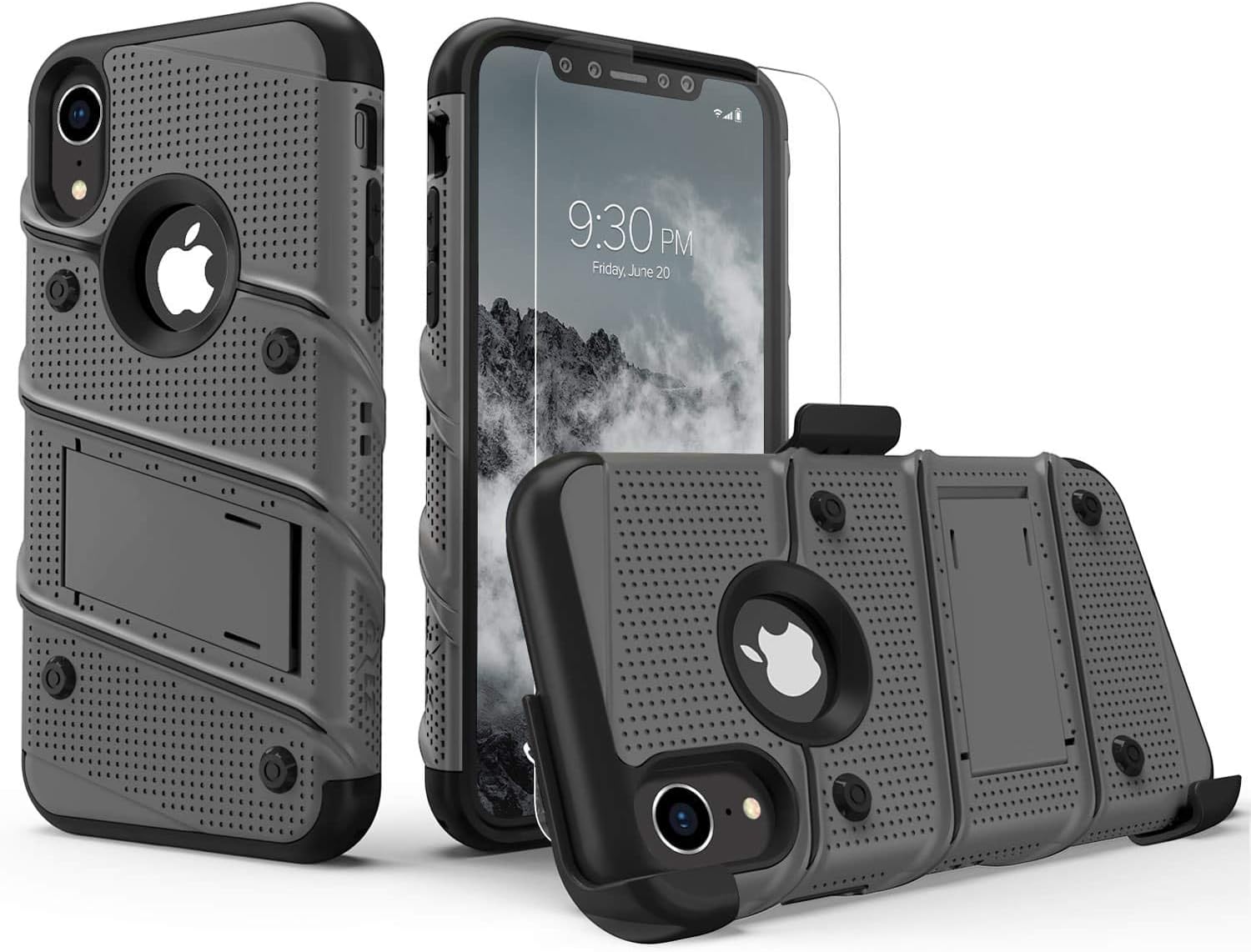 ZIZO Bolt Series for iPhone XR Case with Screen Protector Kickstand Holster Lanyard - Gun Metal Gray