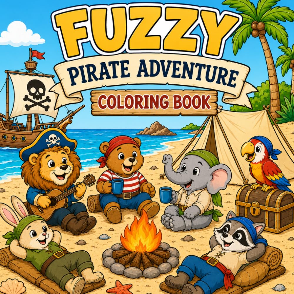 Fuzzy Pirate Adventure Coloring Book: Cute Pirate Animals, Treasure Hunts and Island Adventures