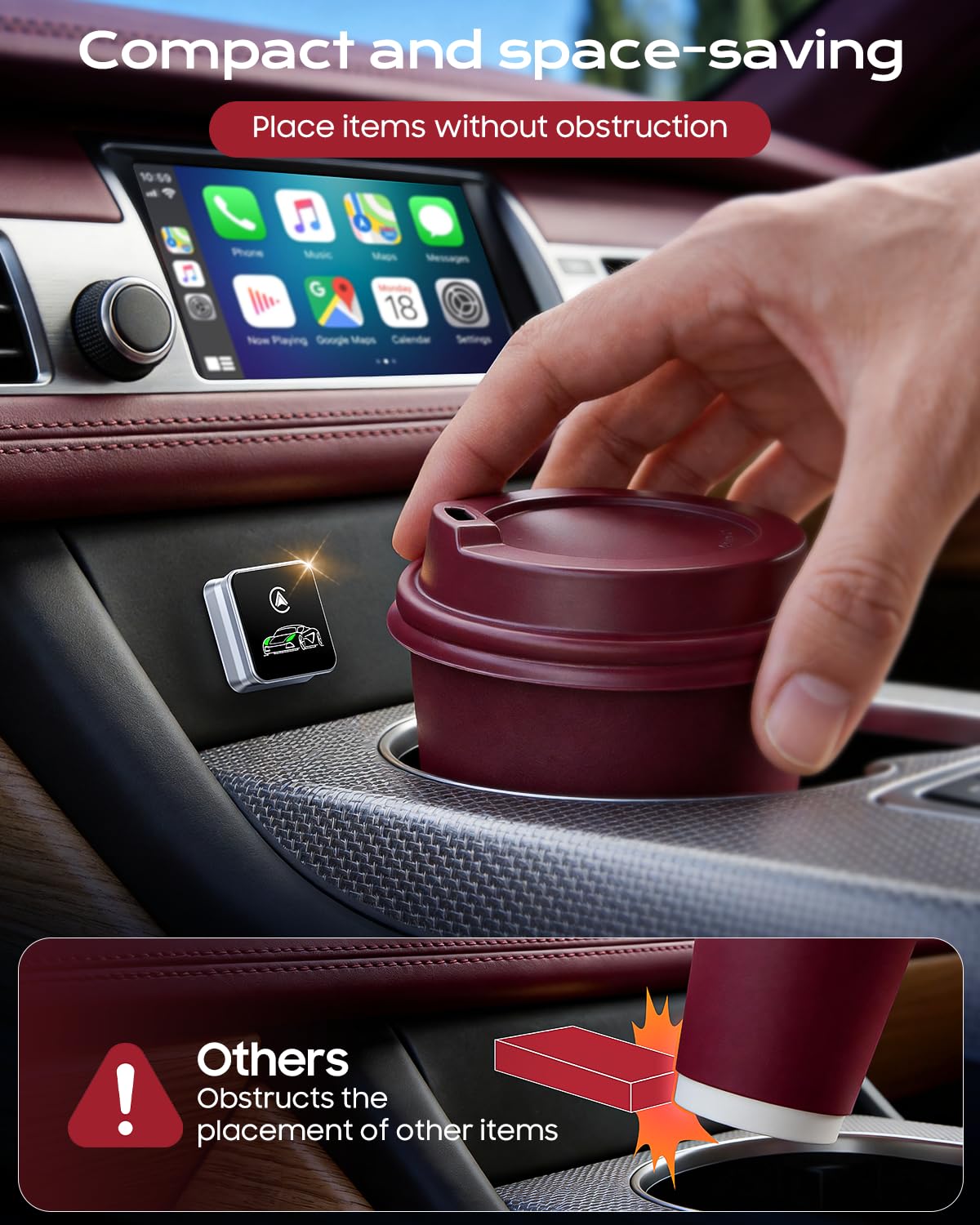 CarPlay Wireless Adapter, 2026 Upgrade entwickelt für CarPlay & Android Auto, Plug & Play, OTA-Update, Bluetooth 5.3 & Dual WiFi 6, schnell und stabil, Grau