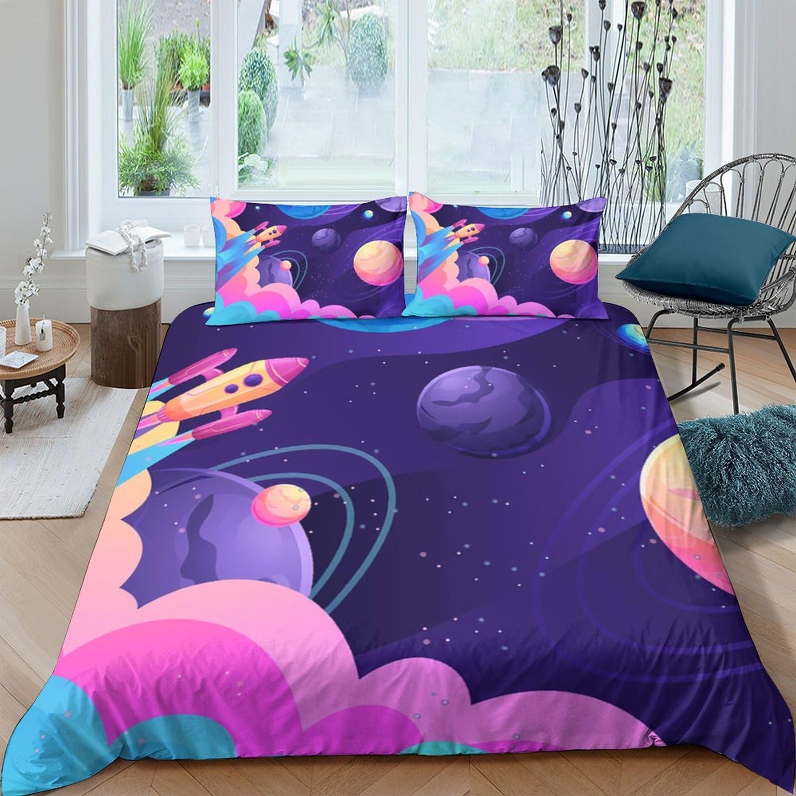 Ctjqhvkz Style-1 3D Printed Galaxy Starry Sky Fitted Sheet Microfiber Soft Purple Cosmic Nebula Mattress Cover For Bedroom Dorm Single（135X200cm）