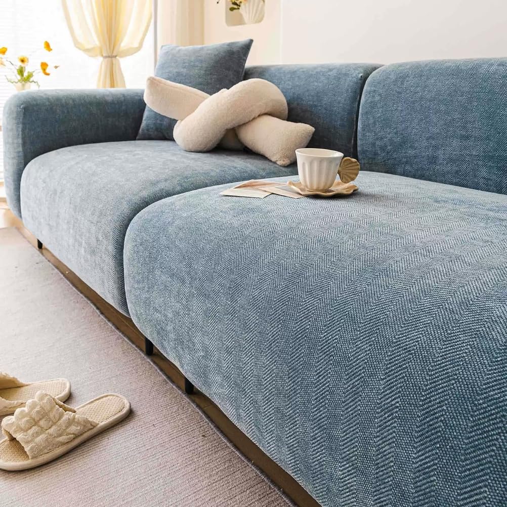Housse de canapé en chenille pour décoration d'hiver chaleureuse bleu