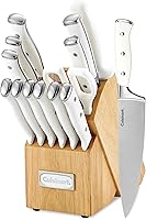 Cuisinart C77WTR-15P 15-Piece Knife Block Set - High-Carbon Stainless Steel, Forged Triple Rivet, White Wood Block