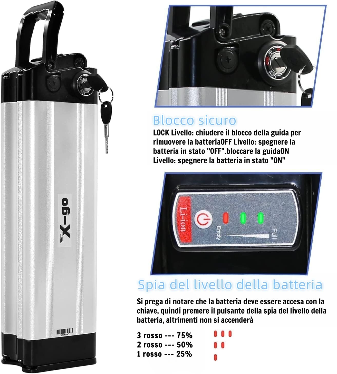 X-go Ebike akumulator 36 V 10 AH z ładowarką i kablem rozładowującym 2 piny do silnika 200 W 250 W 350 W, akumulator do roweru elektrycznego