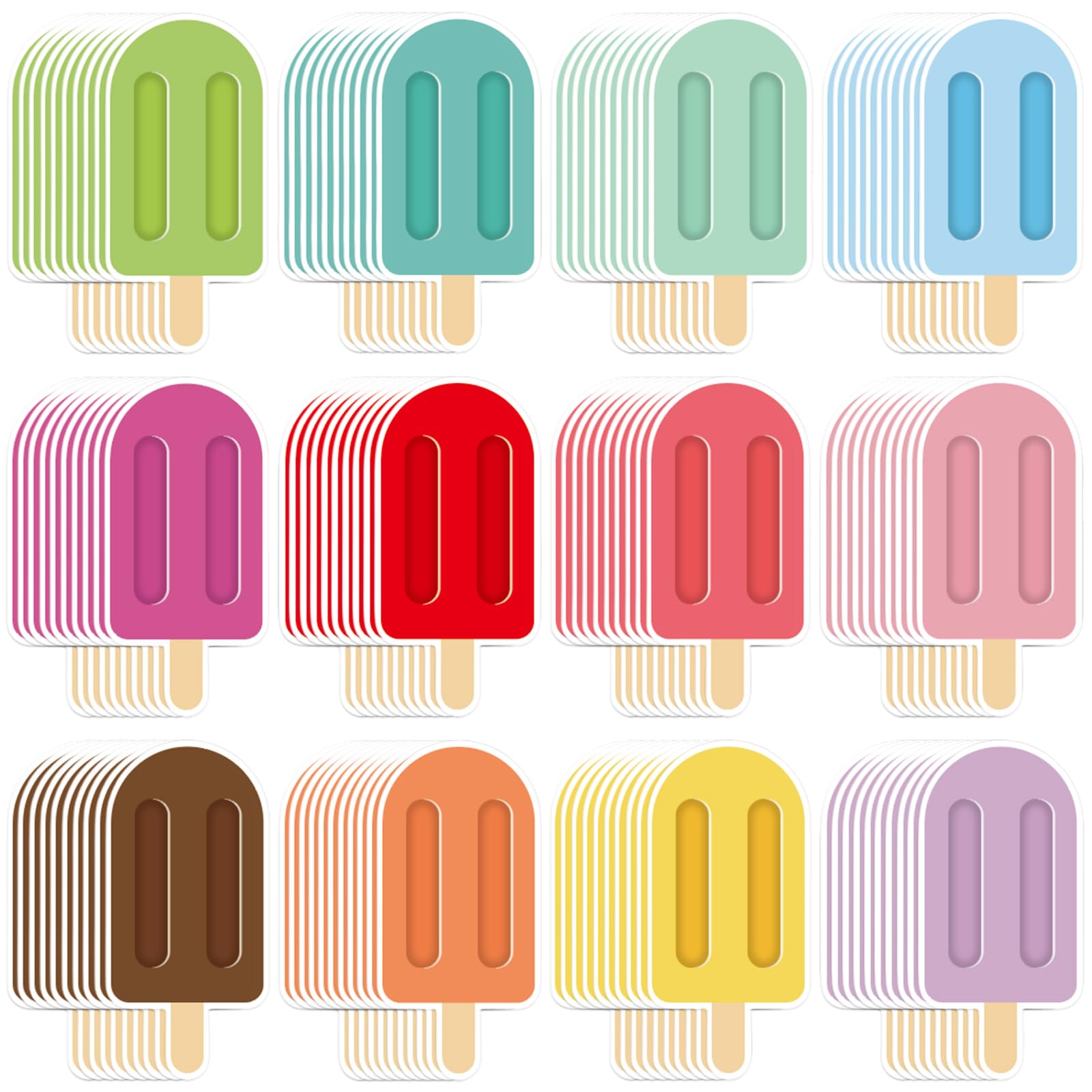 JUNEBRUSHS Ice Pop Cutouts, 120Pcs Ice Cream Paper Cutout for Home Party Decor, Summer Colorful Popsicle Cut-Outs for Classroom Bulletin Board