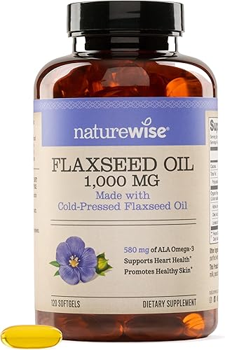 NatureWise Aceite de linaza de 1000 mg, Omega 3 sin pescado con 580 mg de ALA, suplemento dietético para apoyo a la salud inmunológica, orgánico,