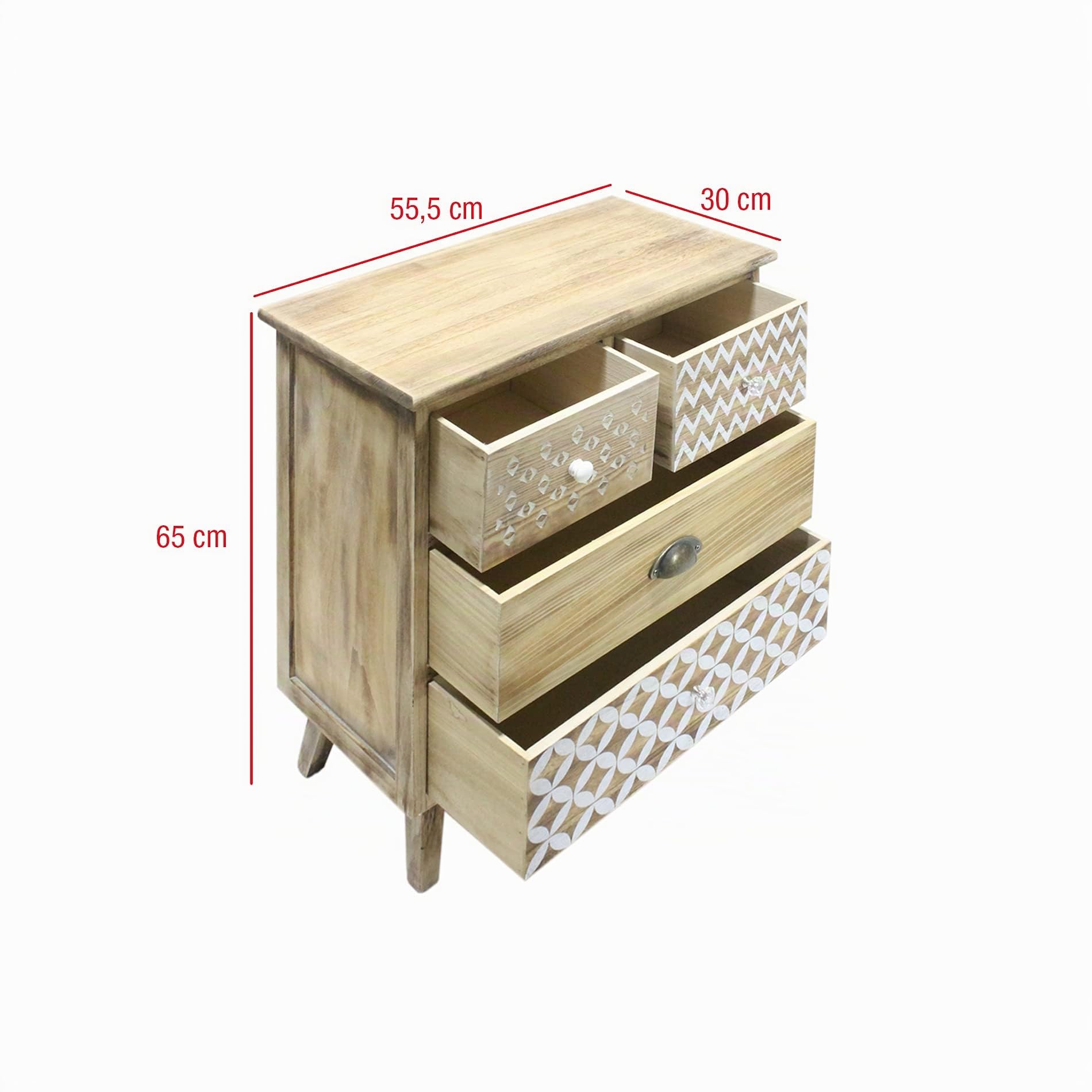 Rebecca Mobili Schlafzimmer Kommode, Badezimmer Schrank, 4 Schubladen Paulownia Holz, Antiquater Style, Makeup Leinen - Größe: 65 × 55,5 × 30 cm (H×B×T) - Art.-Nr. RE6618