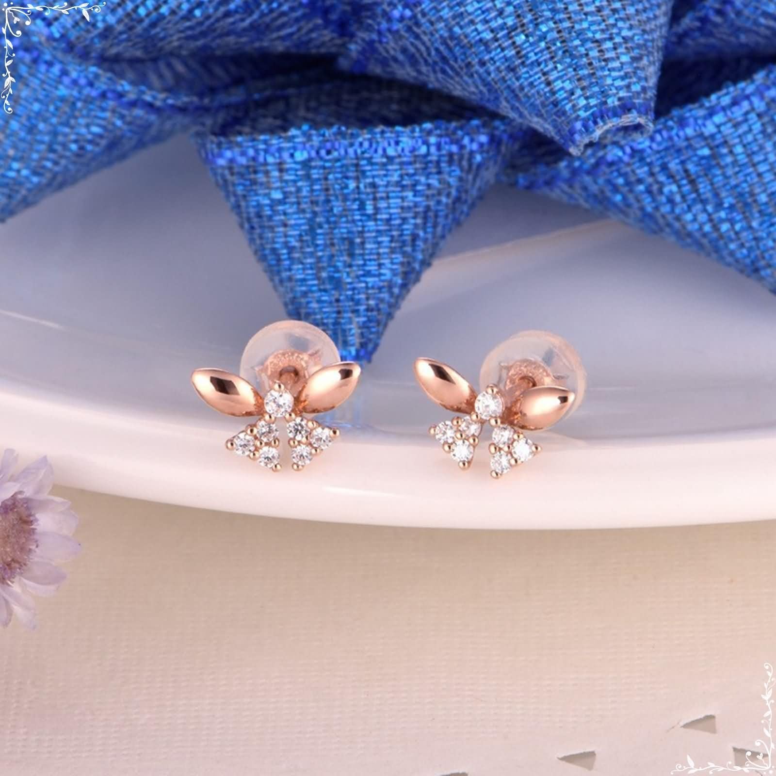 Gold Ohrringe Hochzeit 375/585 / 750 für Damen, Schmetterling mit Diamant/Moissanit, Frauen Ohrringe Gold