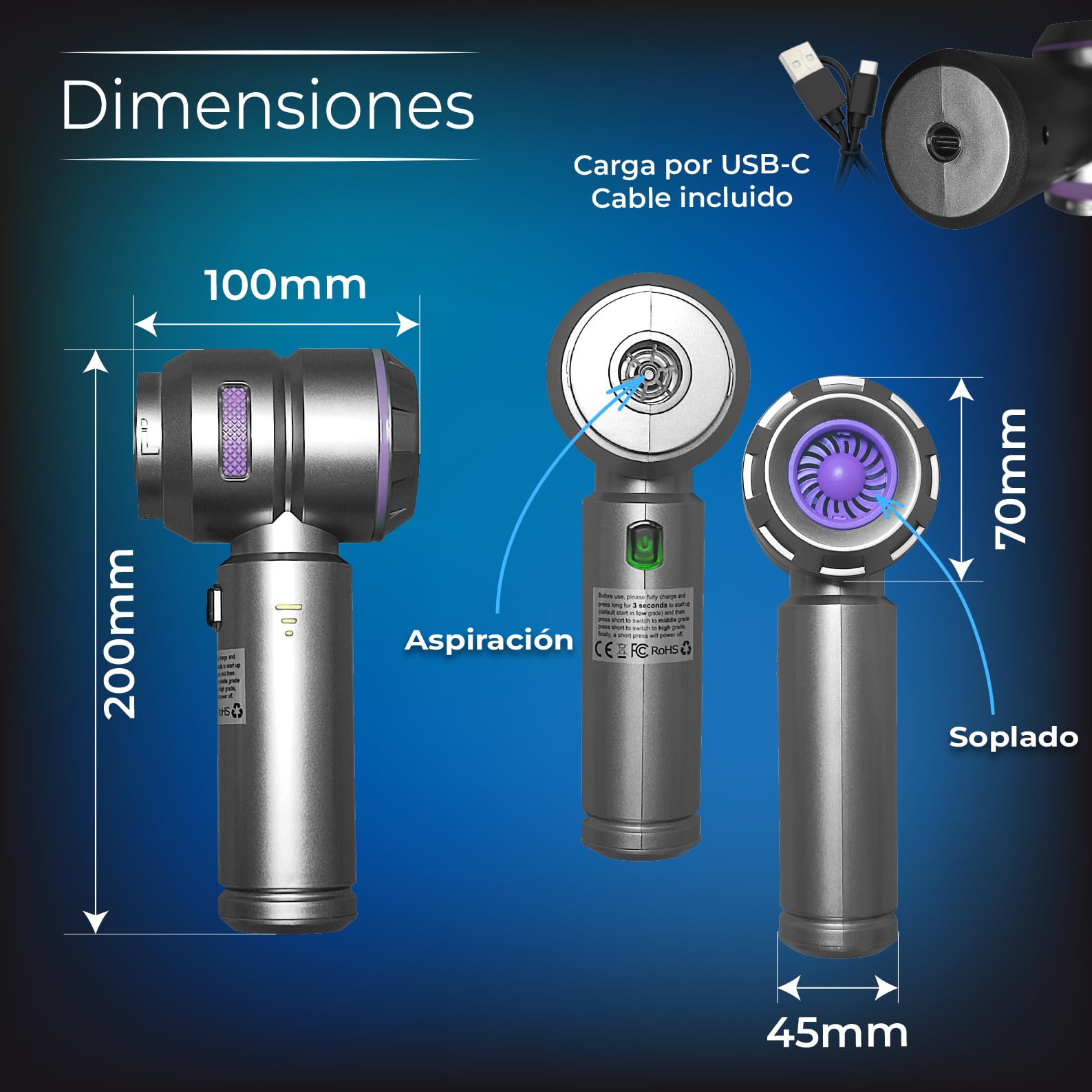 LED ATOMANT 2X Handstaubsauger 16000PA 2in1 Saugt und Bläst, 3 Stufen