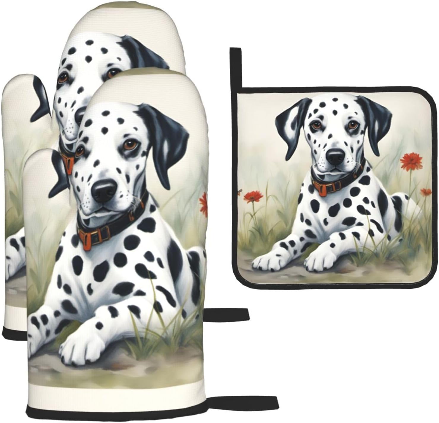 Dalmatian Print Heat Resistant Microwave Gloves, Used for Baking, Cooking, and Fashion Kitchen Essentials