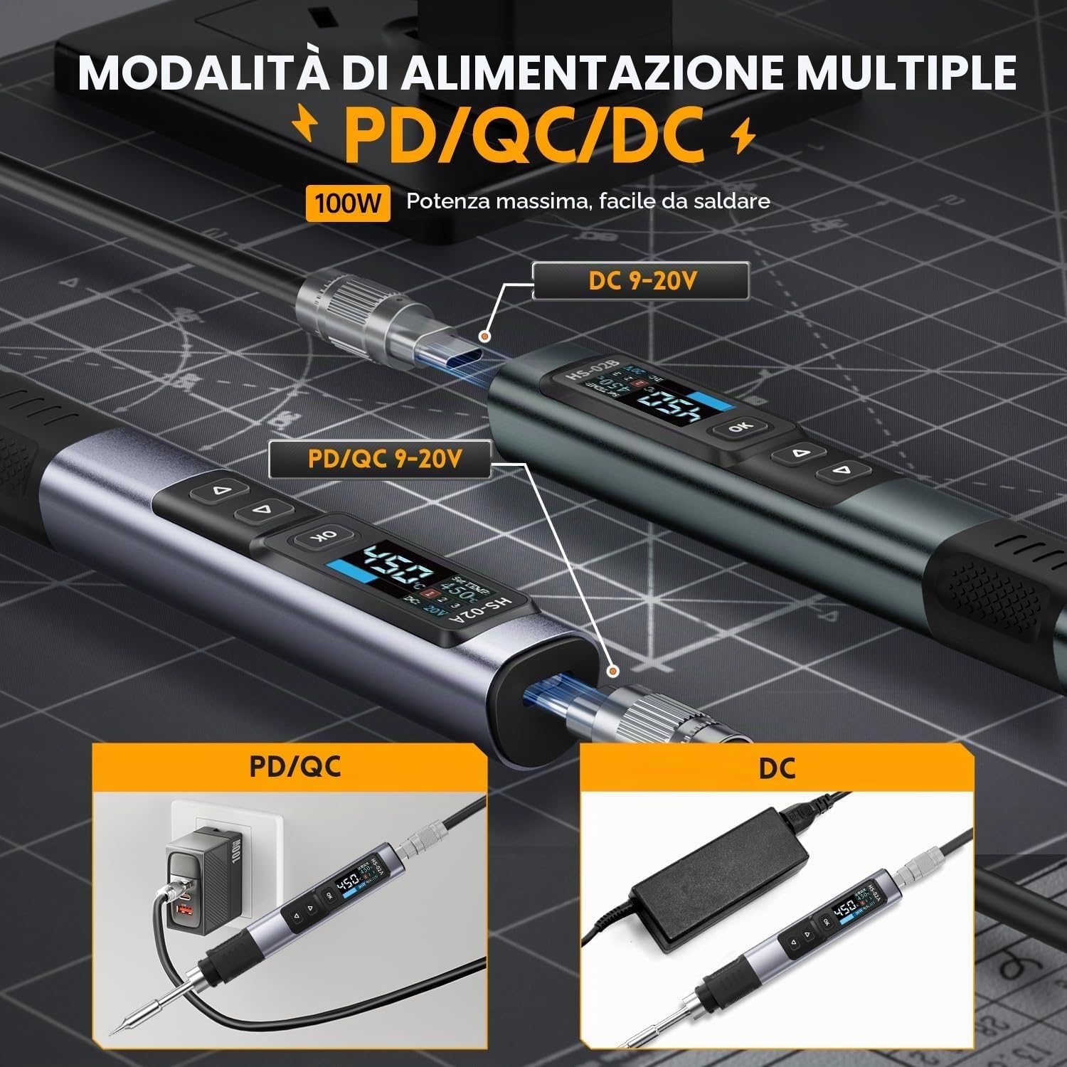 HS 02A Saldatore Intelligente, Mini Saldatore CNC In Metallo Temperatura Regolabile 100-450°C 6 Punte 100w Adattatore Penna Saldante Digitale Intelligente Strumento Di Riparazione
