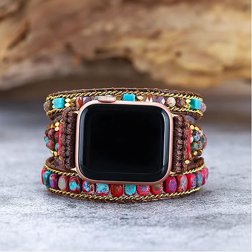 Miniatura 2 de Correa de reloj bohemia con cuentas compatible con Apple Watch Band de 1.49, 1.57, 1.61, 1.65, 1.73, 1.77 y 1.77 pulgadas, hecha a mano para mujer,