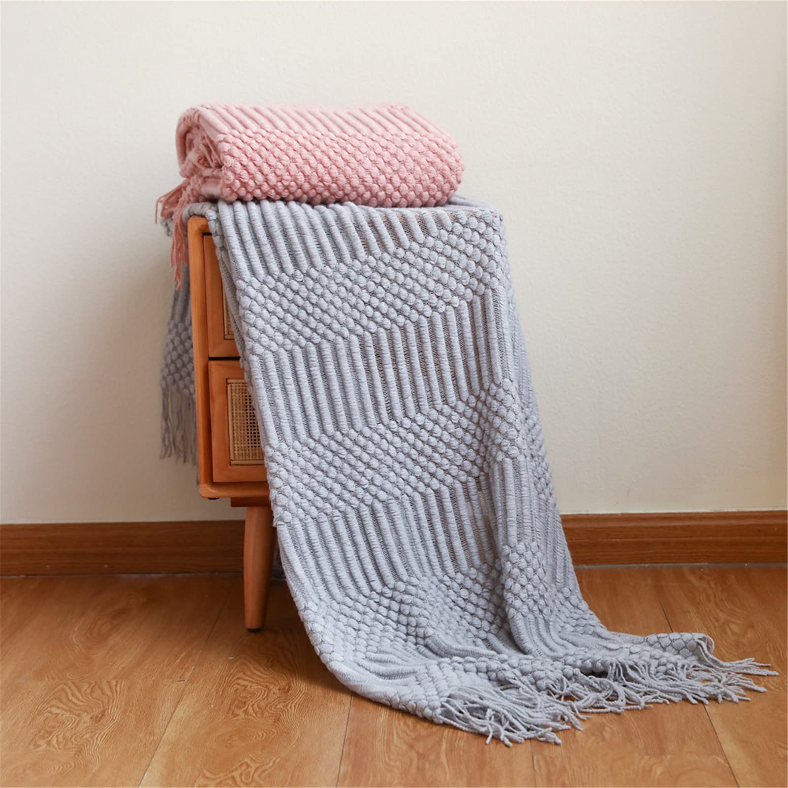 LOMAO Gestrickte Überwurfdecke Mit Quasten – Weich, Leicht, 127x152 Cm, Acryl, Dunkelgrau