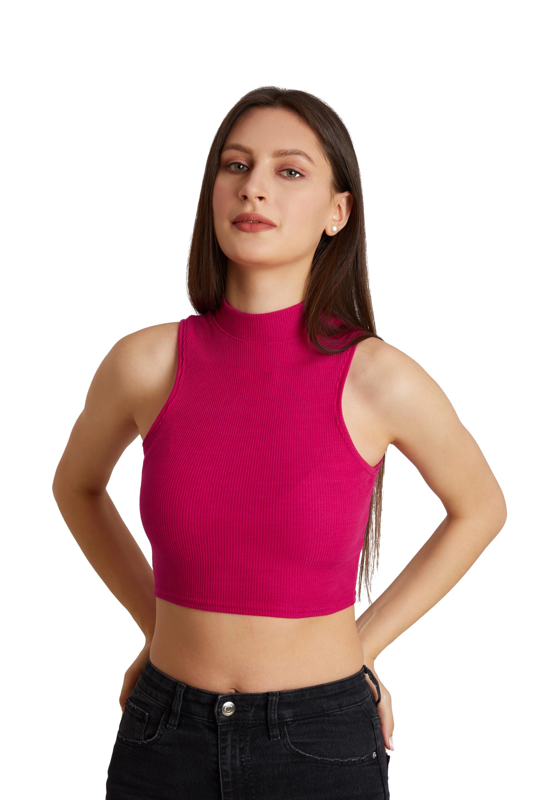 berry bird Stylish Sleeveless High Neck Ribbed Tank Tops for Women & Girls Slim Fit Collarless Beach, Gym Wear and Western Trendy Fashion-picture-48