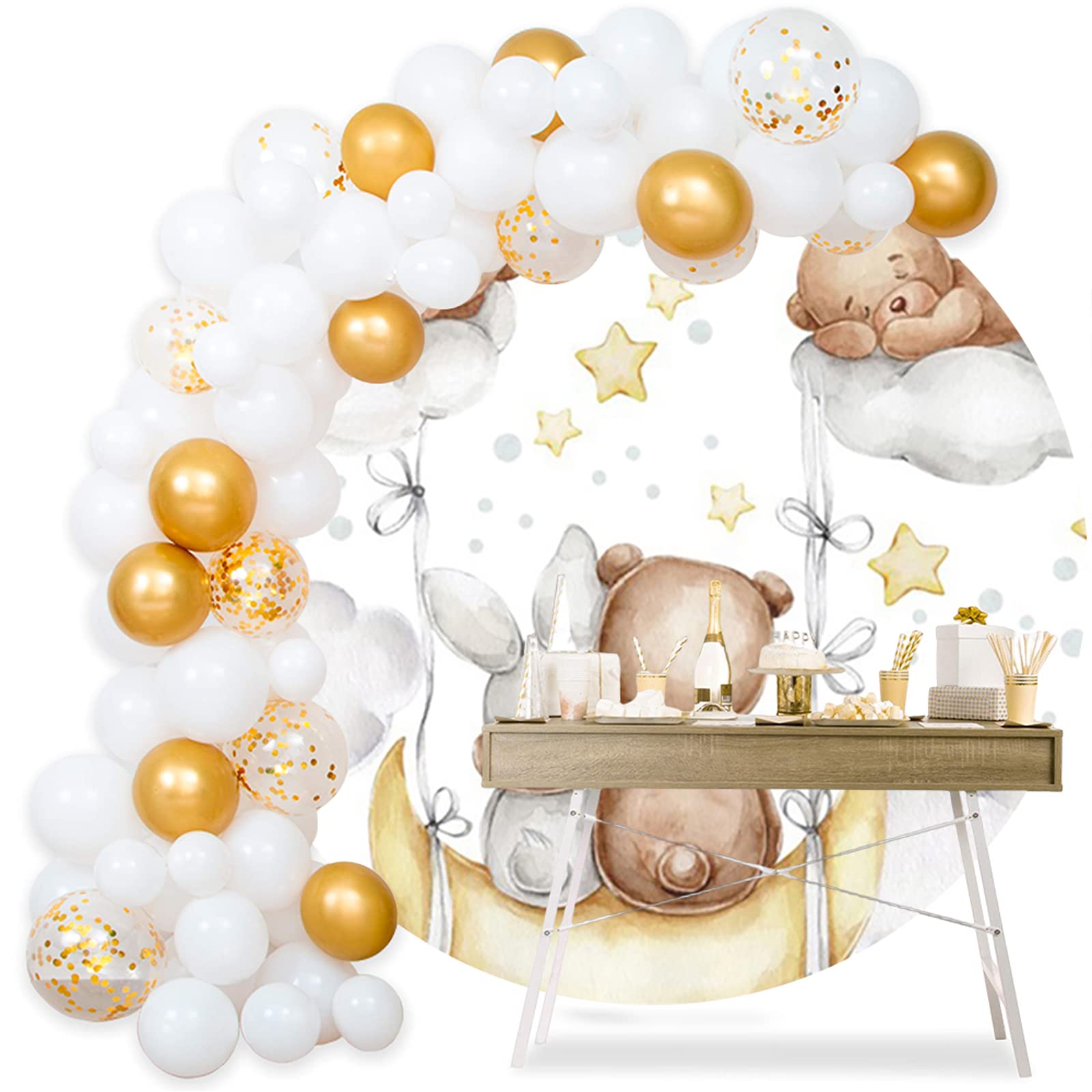 YongFoto 180cm Diámetro Fondo Redondo para fotografía Caricatura Oso Conejo Luna Fondo para decoración de Fiestas Niños Bebà Estudio Sesión de Fotos Retrato Puntales Redondos