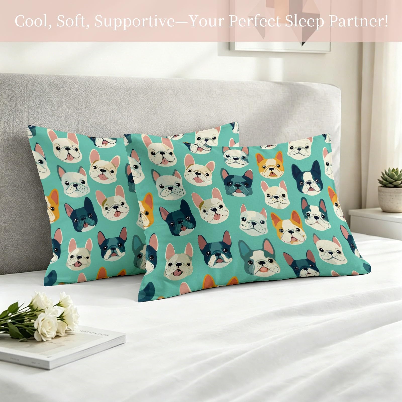 Bettwäsche Bulldogge Welpe Lustig Kinderzimmer Art 240x220 cm Erwachsene Bettbezüge 3 teilig mit Reißverschluss und 2 Kissenbezüge Doppelseitig Bettwaren Kuschelig Mikrofaser Bettwäsche-Set
