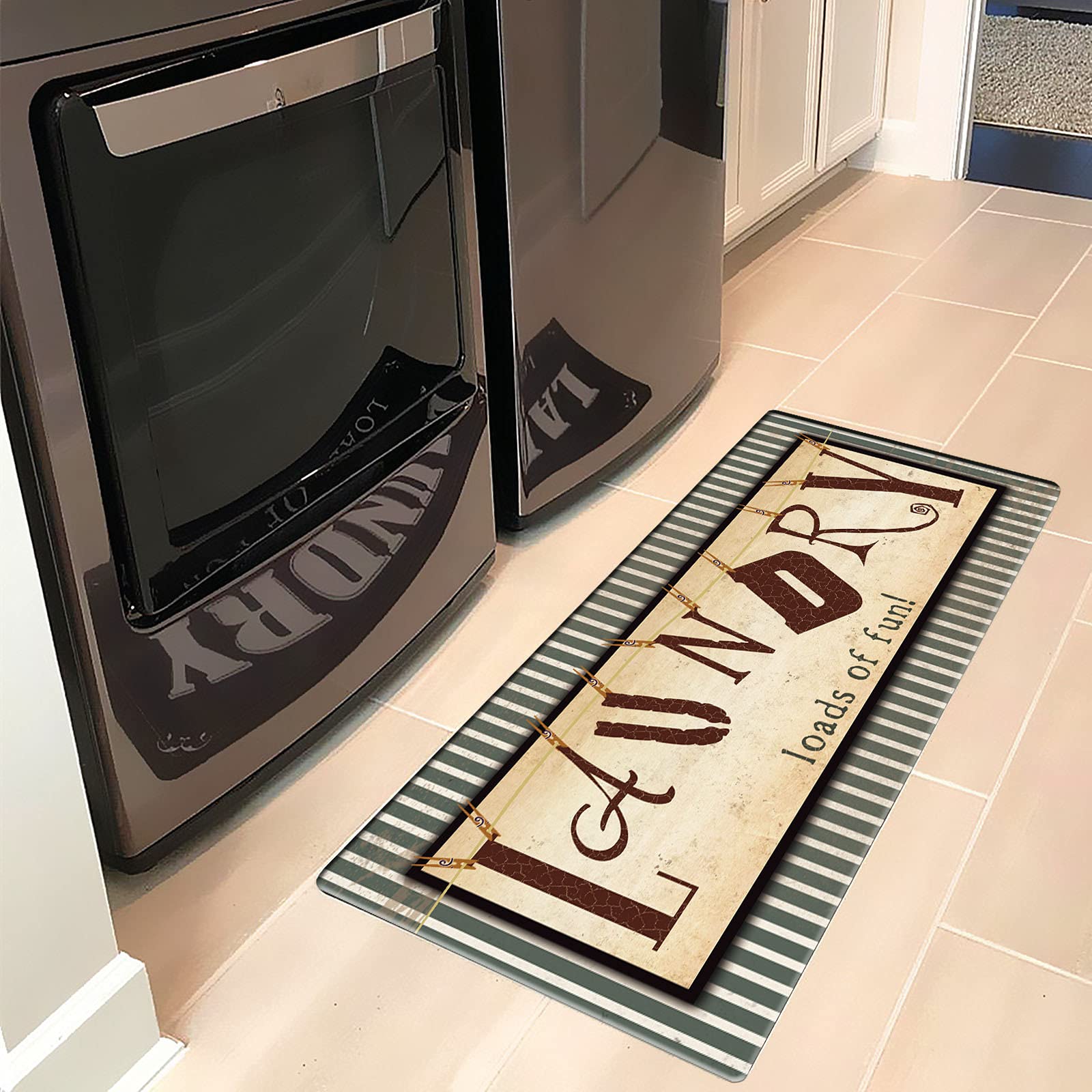 LEVINIS Loads of Fun Laundry Room Rug 48"x20", Vintage Comfort Runner Floor Mat for Washroom, Bathroom, Kitchen Decor