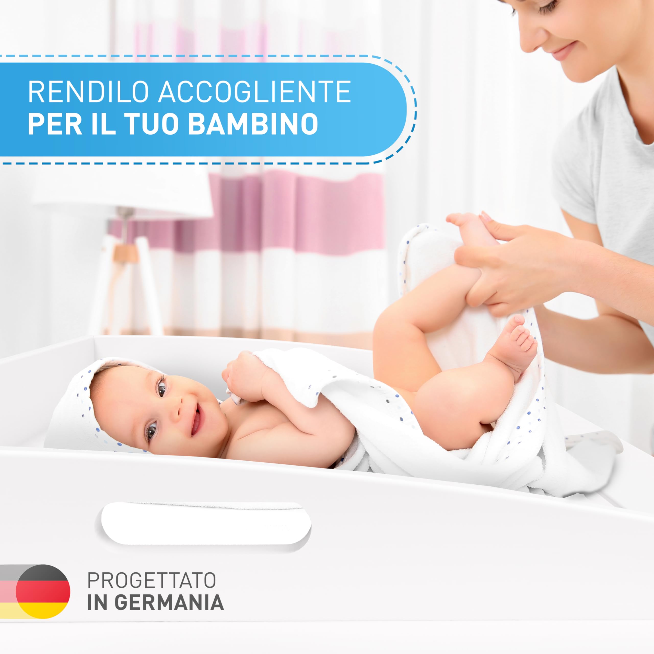 FLIPLINE HappyBaby - Cambiador para bebé, adaptador cambiador para cómoda Hemnes, estante o armario (85 x 75 x 13 cm) - Incl. 2 pasos de seguridad, color blanco