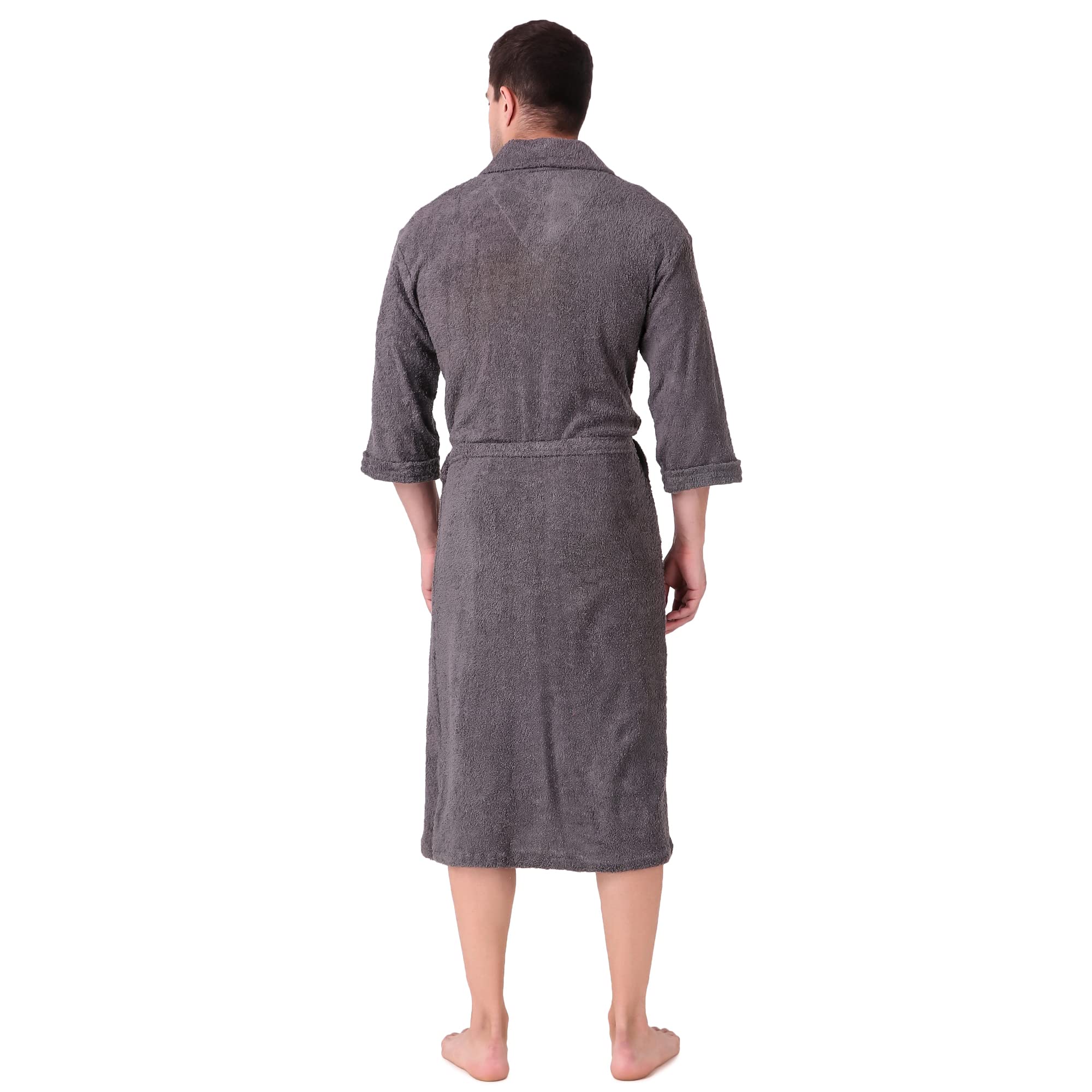 Comfortlooms Men's Bath Robe Full Sleeve Cotton Bathrobe | Soft, Light, Compact & Highly Water Absorbent - Suitable for Birthday/Anniversary/Diwali/Couple/wedding Gift | 250 GSM |Grey