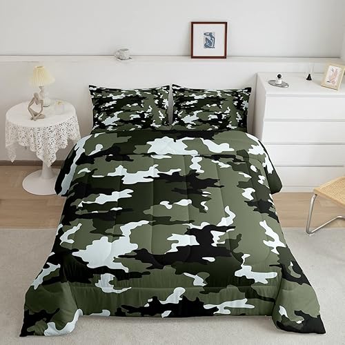 Juego de edredón de camuflaje para niños y adolescentes, juego de ropa de cama ligero de camuflaje militar, juego de ropa de cama ligero para