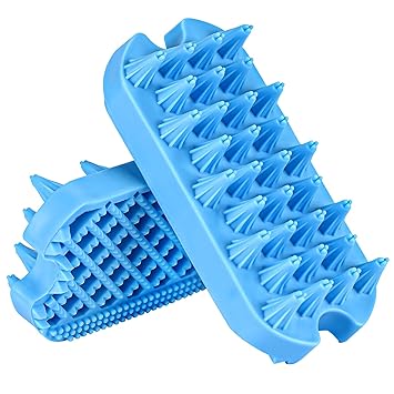 Aufew Dog Grooming Deshedding Brush, Pet Bathing Shampoo Brush for Dogs and Cats, Double Sided Silicone Hair Shedding Brushes for Pets with Short or Long Hair (Blue)