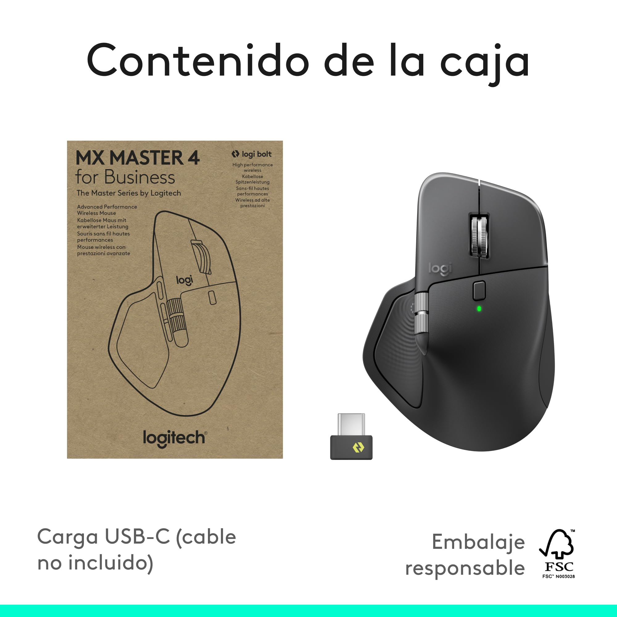 Logitech MX Master 4 for Business Ratón inalámbrico + Teclado inalámbrico MX Keys for Business con Receptor Logi Bolt, Bluetooth, Carga USB-C, clics discretos, Windows/Mac/Chrome/Linux (Grafito)