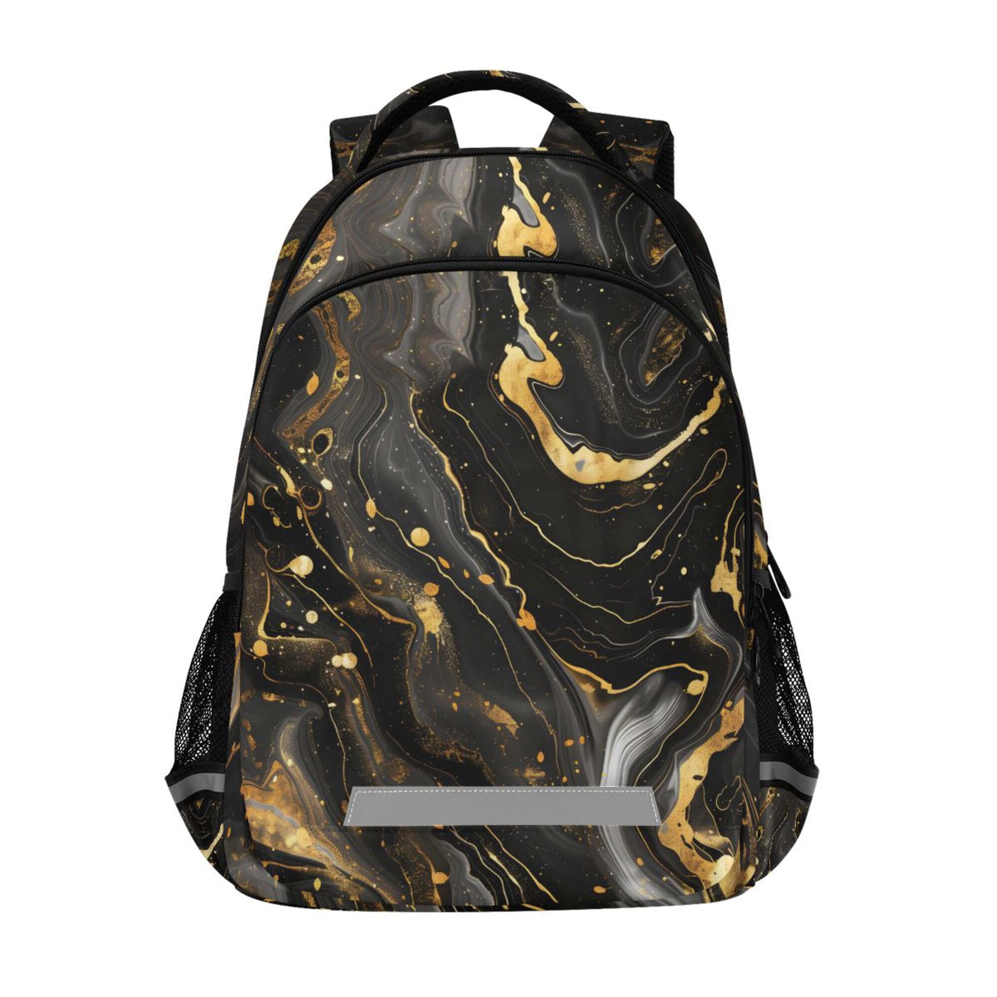 ALAZA Luxury Black & Gold Marble Backpack Purse for Women Men Personalized Laptop Notebook Tablet School Bag Stylish Casual Daypack, 13 14 15.6 inch