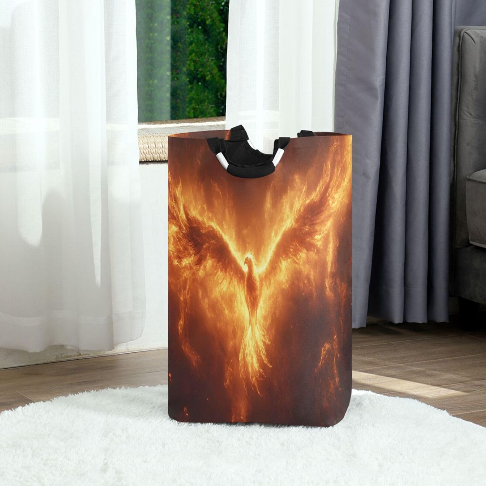 Jihqo Laundry Hamper Basket Fire Phoenix Collapsible Nursery Storage Bin Waterproof Clothing Baskets for Home Bedroom Bathroom Washing Room