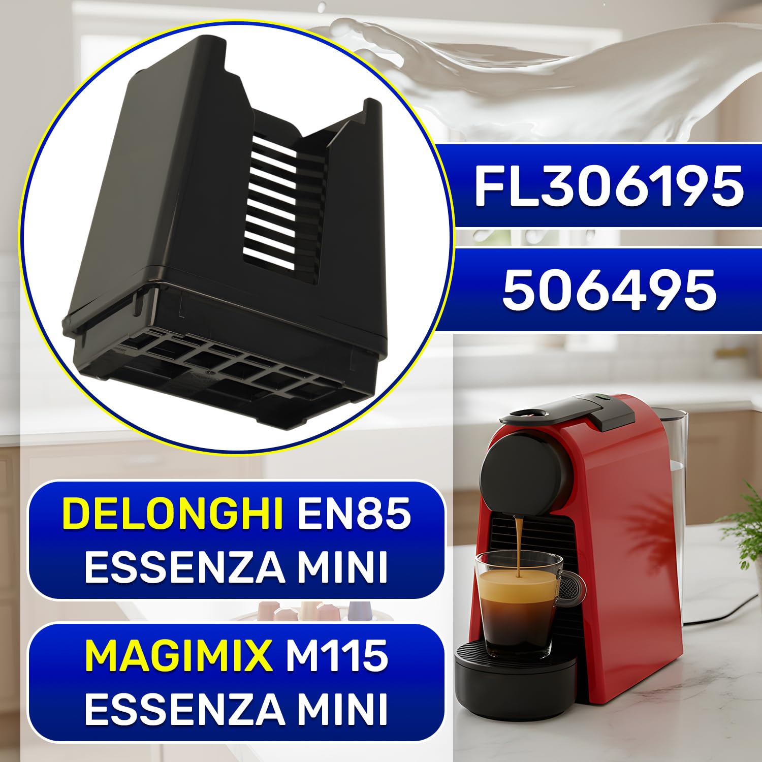 MONTERAL Contenedor de Cápsulas para Cafetera Capsulas con Código Original FL306195 para DeLonghi EN85 para Magimix M115 Essenza Mini - Garantía de 10 Años