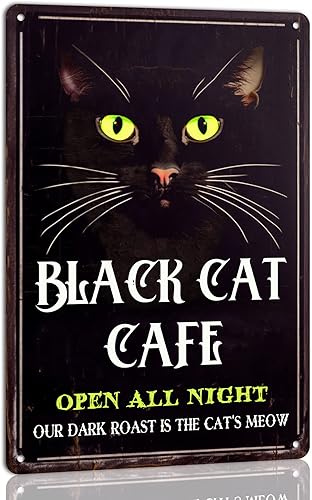 Cartel de metal con diseño de gato negro para cafetería, decoración de pared para el hogar, decoración de pared retro vintage de Halloween, póster