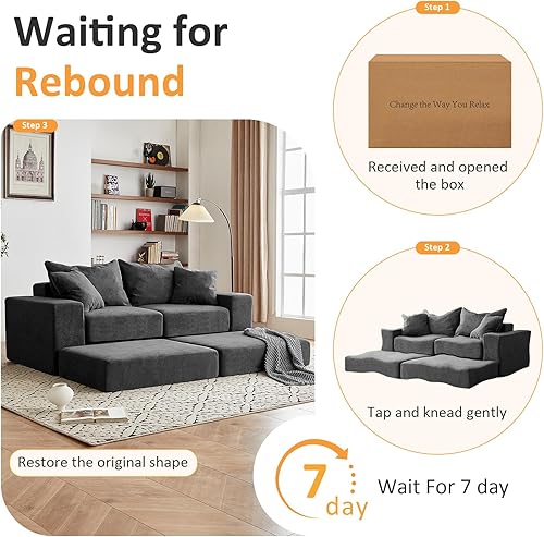 Miniatura 8 de Sofá modular modular de dos plazas, sofá sin hueso con base antideslizante, moderno sofá cama para espacios de vida personalizables, acogedor sofá