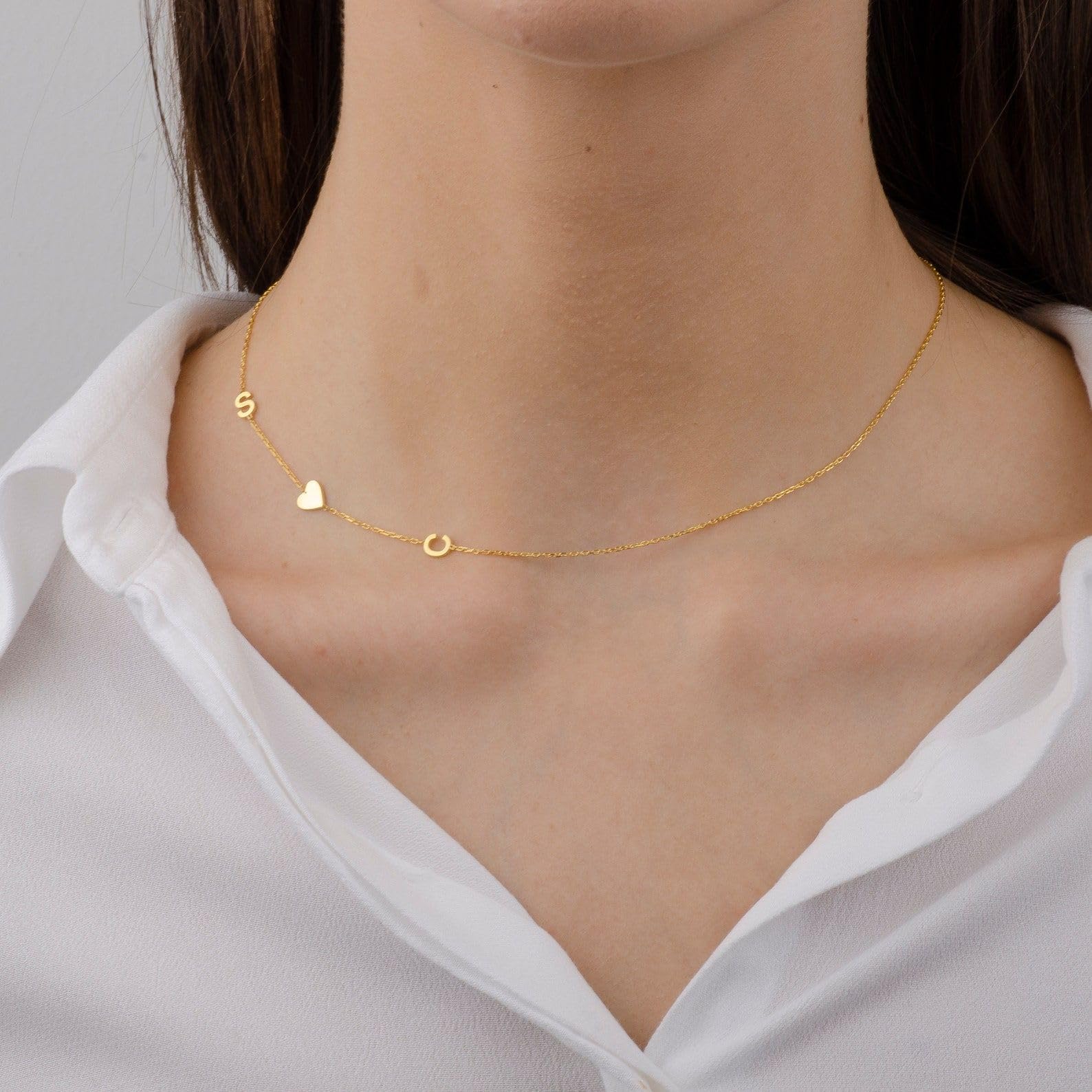 Collana con iniziale, laterale lettera pietra portafortuna compleanno