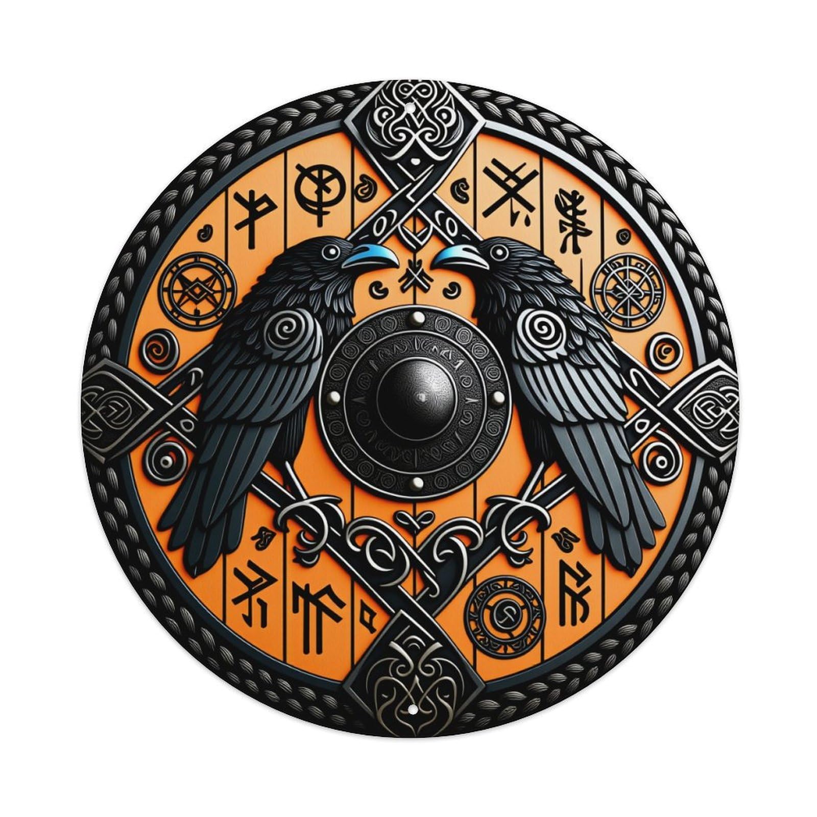 Jdfenggu Vintage Norse Mythology Raven Shield Design Retro Metal Tin Sign, Metal Poster For Bar, Home, Man Cave, Kitchen, Laundry Room Art Decor 8X8 Inch
