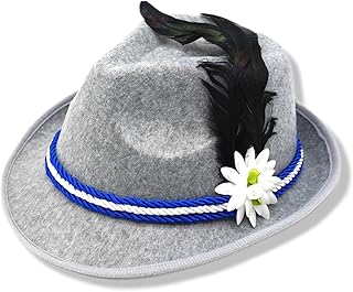 BF Souvenirs Bavarian Party Hat Costume Hat Josef Light Grey with Feather and Hat Band Fendora – Costume Carnival Oktoberfest Folk Festival Fancy Dress
