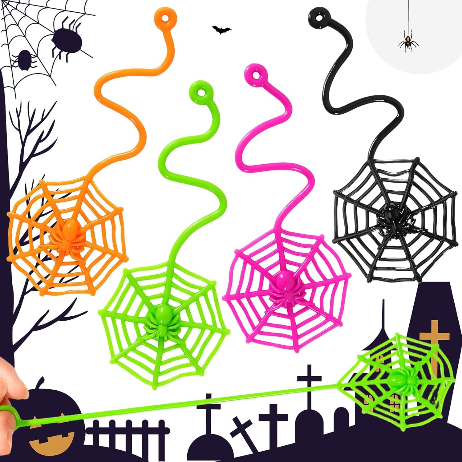 Afoxon 24 PCS Halloween Party Favors,Spider Sticky Bulk,Silly Novelty Party Favors,Classroom Game Prizes, Halloween Goodie Bags Stuffers