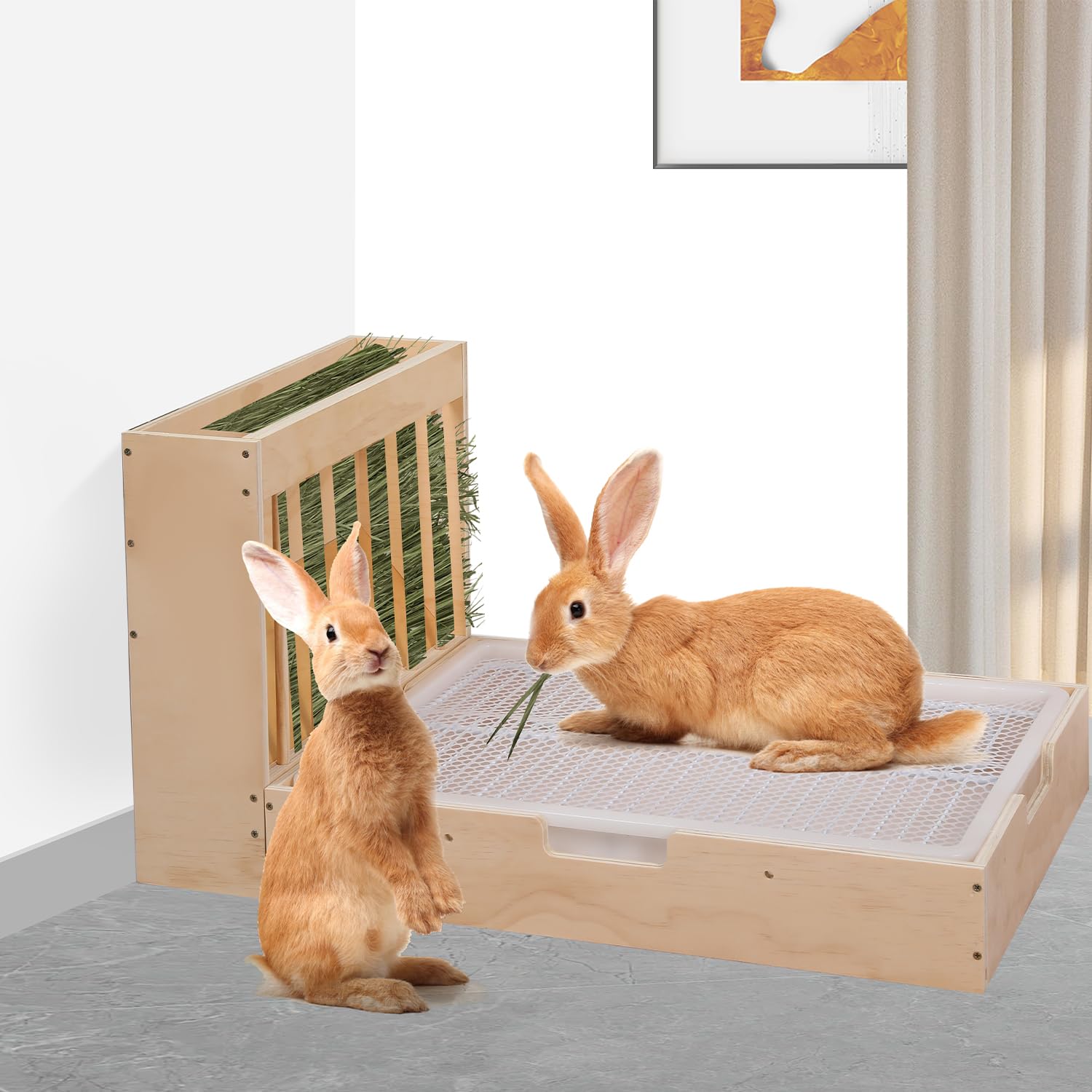 Essenhome Large 2-in-1 Rabbit Hay Feeder & Litter Box Set, Wood, Mess Proof, for Guinea Pigs, Chinchillas, Hamsters, and Rabbits (XXL) - image 5