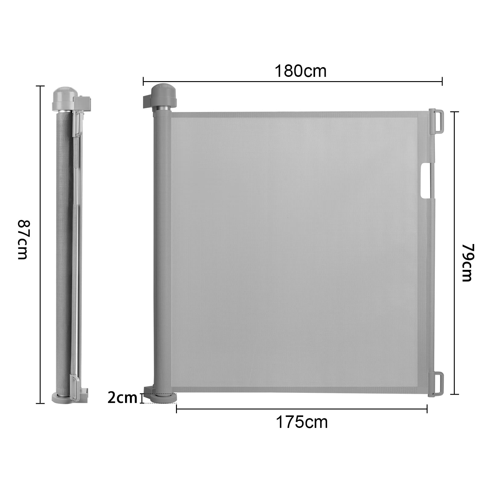 Froadp Griglia di protezione per scale, estensibile da 0 a 180 cm, adatta per bambini e animali domestici, porta retrattile, adatta per interni ed esterni (grigio, 0-180 cm)