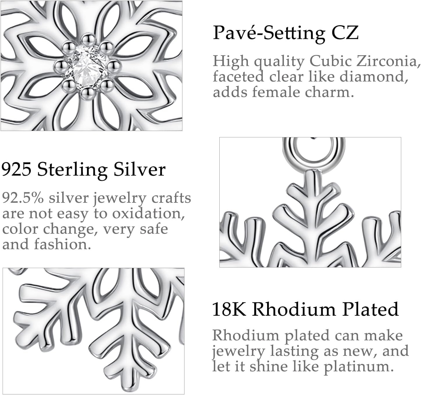 Vito 925 Sterling Silver Snowflake Necklace for Women, Dainty Snowflake Pendant Winter Jewelry Christmas Gift for Mom Wife Daughter, 18" Silver Chain - Image 8