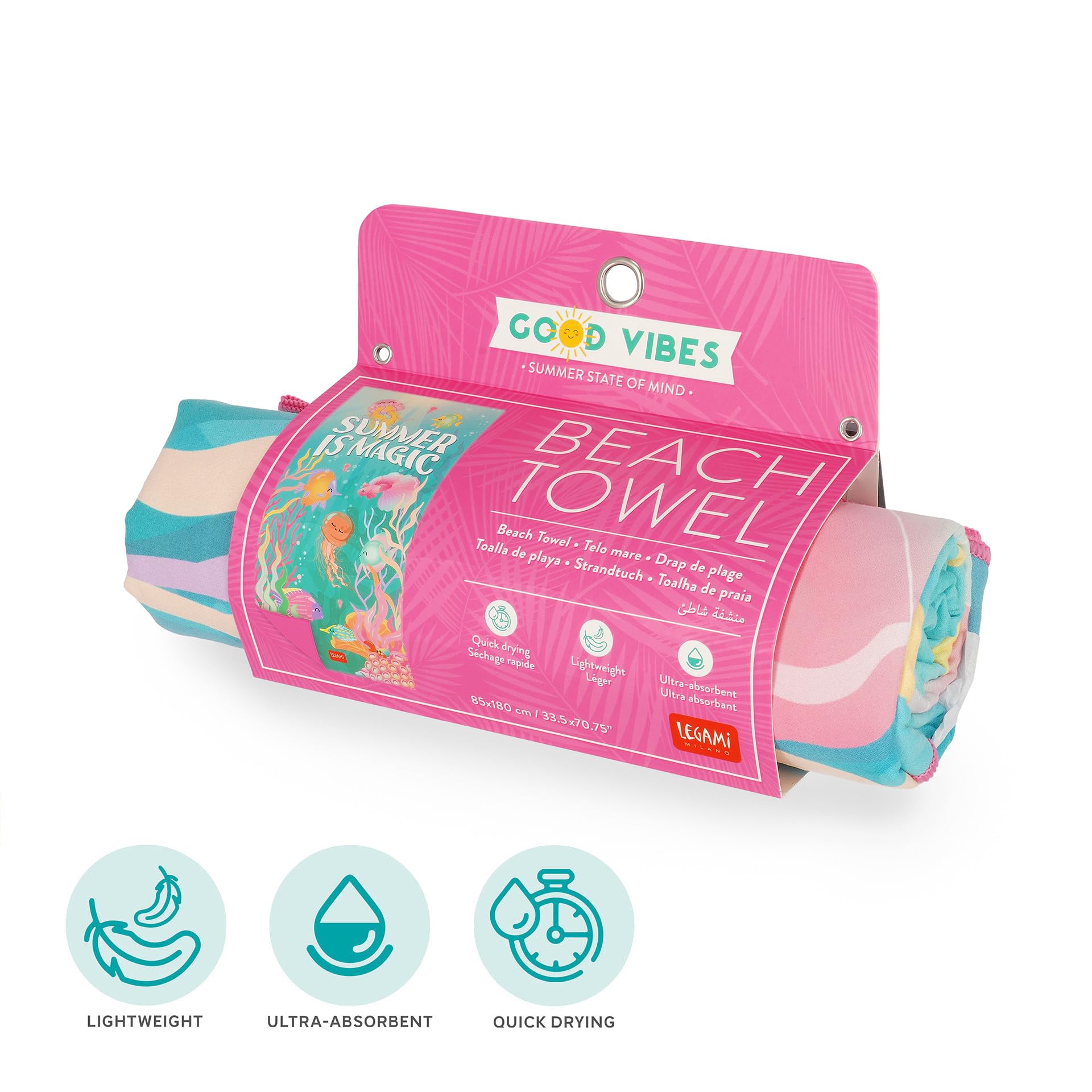 Legami Serviette de Plage Microfibre Anti-Sable Séchage Rapide Absorbante 85 x 180 cm