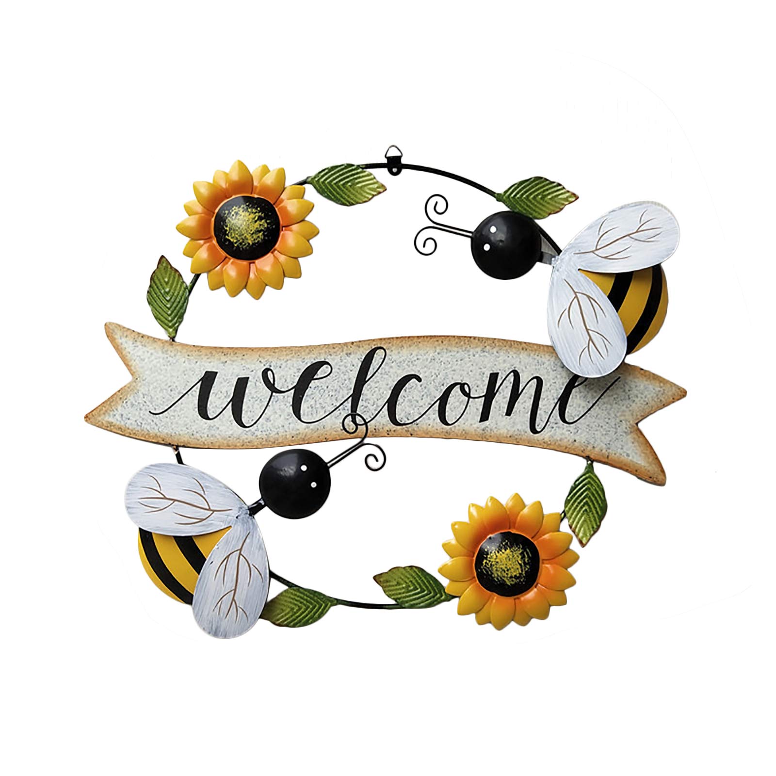 NIUXICH Iron Hanging Sunflower Welcome Sign,Metal Sunflower Bee Welcome Sign Wall Decor,Front Door Plaque Decor Sign for Indoor Outdoor Home Garden