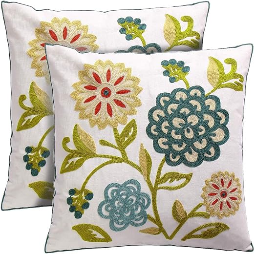 Oneslong Throw Pillow Covers Embroidery Floral Pattern