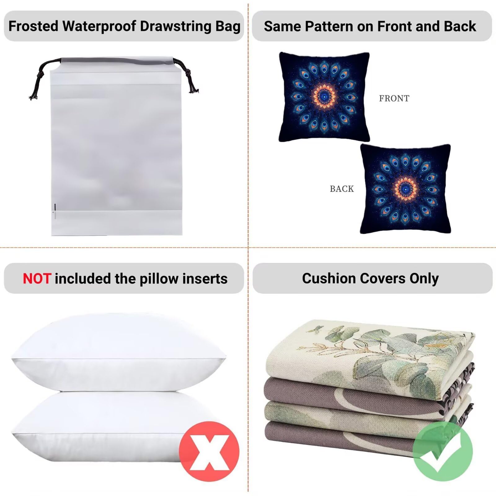 Federe Cuscini Divano 60x60 Set di 4 Cuscini per Divano in Velluto Decorazioni Casa Copricuscini Blu 4 Pezzi Quadrati Copri Cuscino Mandala Copricuscini, per Camera da Letto, Salotto, Casa, R-22