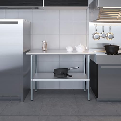 Miniatura 7 de AmGood Mesa de trabajo de acero inoxidable con estante inferior, NSF de preparación de alimentos, estación de trabajo utilitaria, (48 pulgadas de