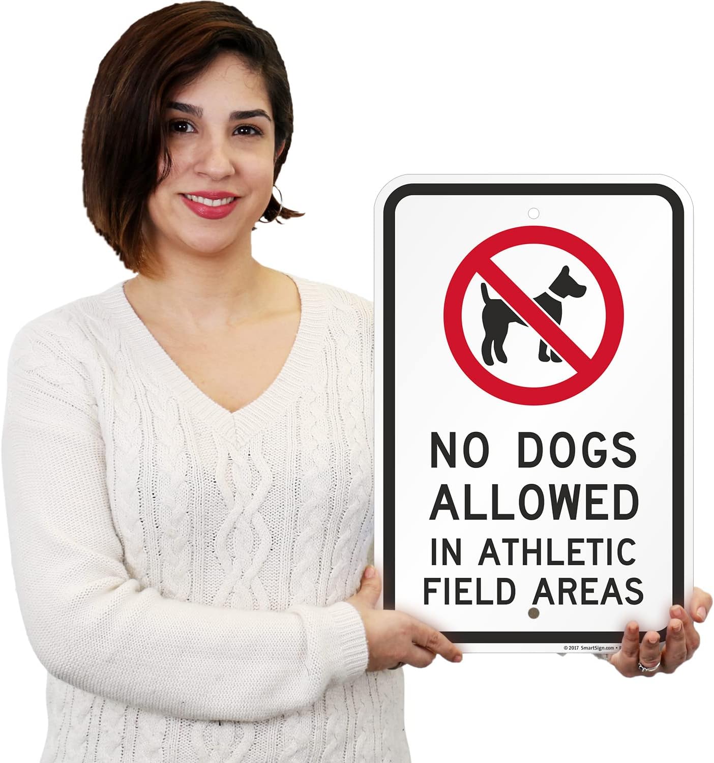 SmartSign - K-7388-AL-12x18 "No Dogs Allowed In Athletic Field Areas" Sign | 12" x 18" Aluminum Black/Red on White