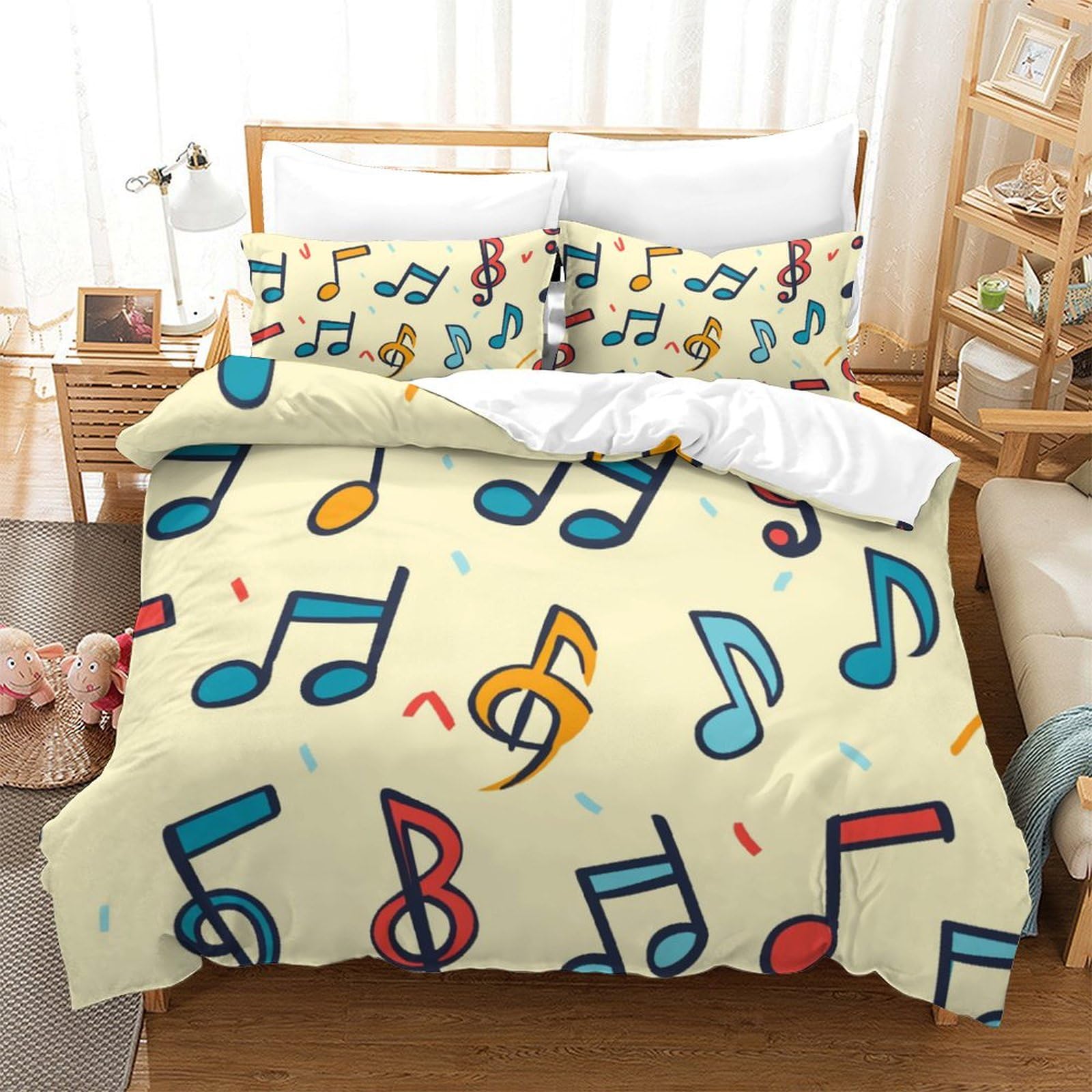 Housse couette fermeture éclair musique 260x220 en microfibre douce
