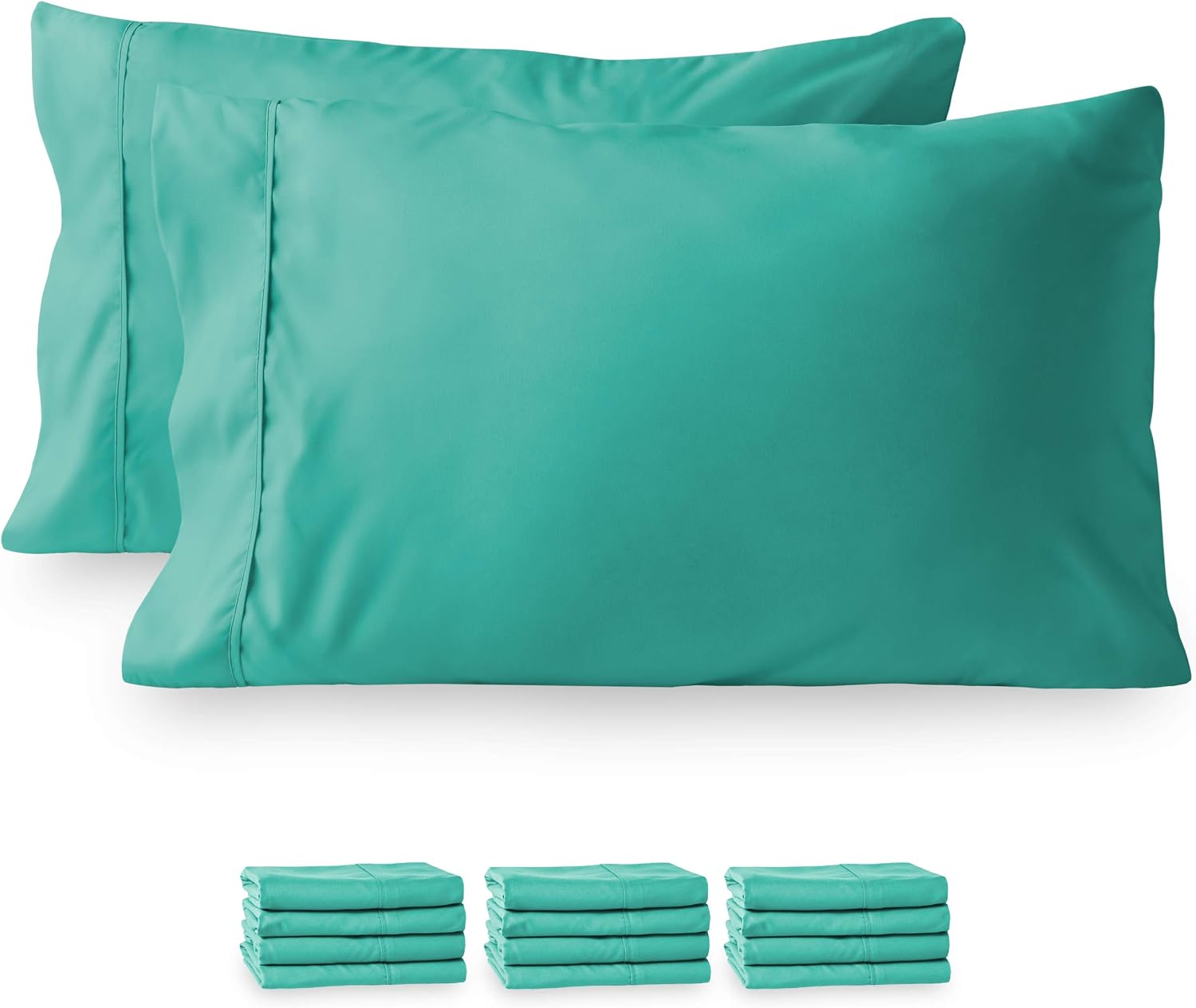 Bare Home 12 Pillowcases - Premium 1800 Ultra-Soft Collection - Bulk Pack - Double Brushed - Hypoallergenic - Wrinkle Resistant - Easy Care (Standard - 12 Pack, Turquoise)