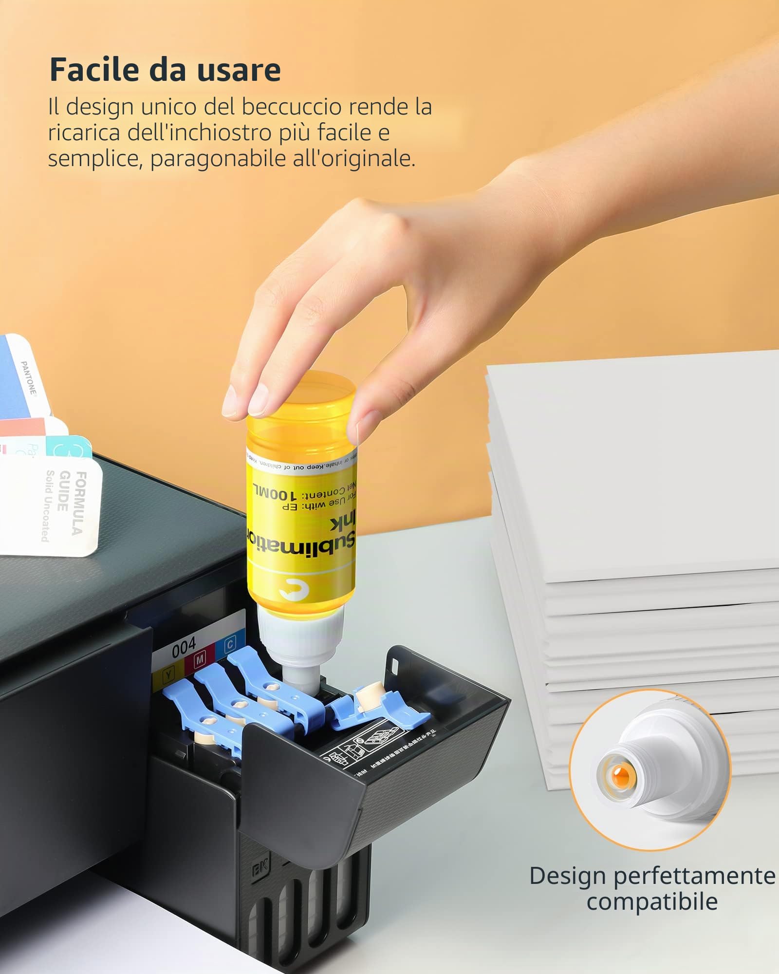 Hiipoo Inchiostro a sublimazione da 600 ml 552 t552 per EcoTank ET-8500 ET-8550 ad ampio formato Supertank stampanti termopressa a caldo su bicchieri da t-shirt (6 colori, 1PK, 1BK, 1C, 1M, 1Y, 1GY)