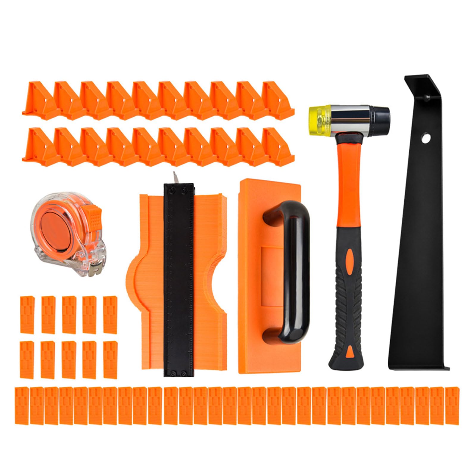 Newft 65 Piece Set Laminate Wood Flooring Installation Kits Tapping Block Wide Heavy Duty Pull Rod Reinforced Double Faced Mallets Professional Flooring Toolkit