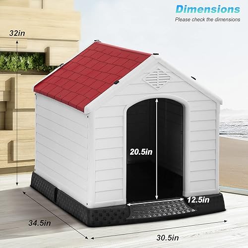 Vista 81 de FDW Casa para perros para interiores y exteriores, duradera, ventilada, impermeable, de plástico, para perros pequeños, medianos y grandes