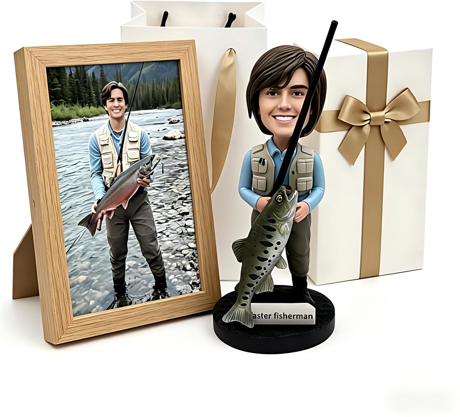Custom Bobblehead,Personalized Fisherman Bobblehead,Handmade Bobbleheads Figurine,Action Figure Based on Your Photo,Bobble Head Gift for Boyfriend Husband Boss Office Coworker (for Boyfriend) — image 1